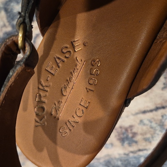 7/7.5 Kork-Ease Carmella Platform Clog Heels in Dark Gray Leather & Brown Wood - Picture 10 of 14